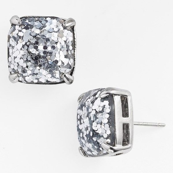 ♠️ Kate Spade Silver Glitter Crystal Small Square Stud Earrings - Picture 2 of 8